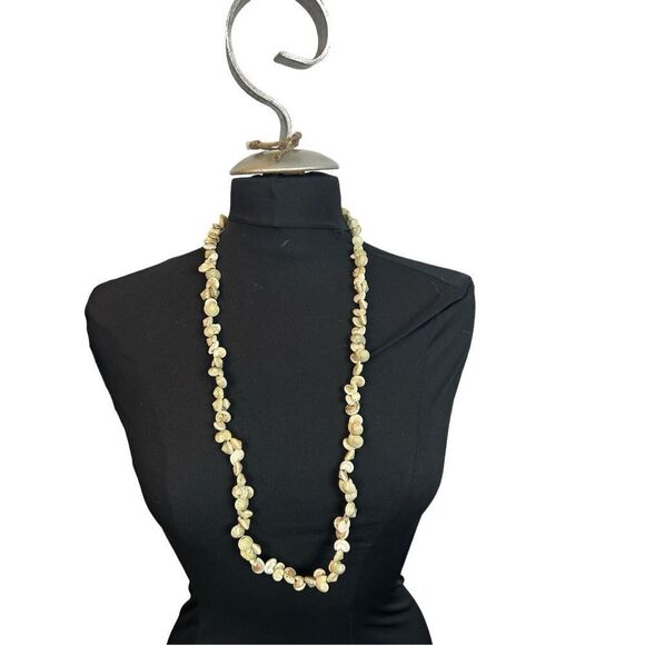White Brown Shell Beaded Chunky Beach Statement Necklace 34” - wear as 2 layered - Picture 2 of 6